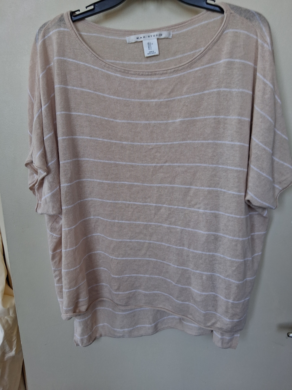 Max Studio Beige & White Striped Short Sleeve Tee
